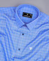 Ribose Blue With White Check Premium Cotton Formal Shirt