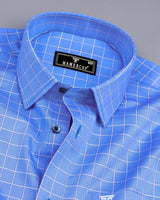 Ribose Blue With White Check Premium Cotton Formal Shirt