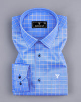 Ribose Blue With White Check Premium Cotton Formal Shirt