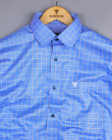 Ribose Blue With White Check Premium Cotton Formal Shirt