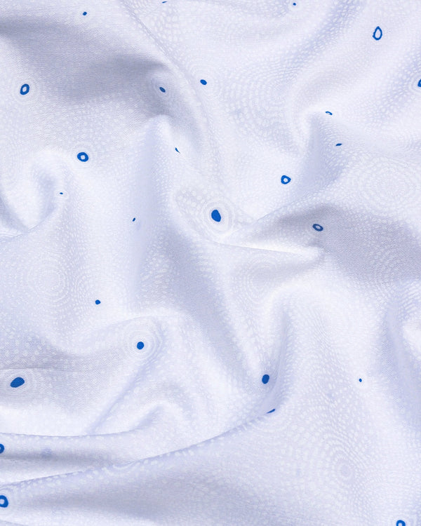 Sweden Blue Dot Printed White Satin Formal Cotton Shirt