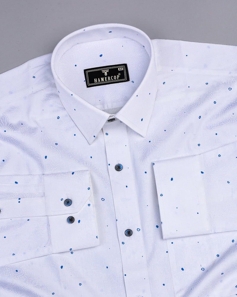 Sweden Blue Dot Printed White Satin Formal Cotton Shirt