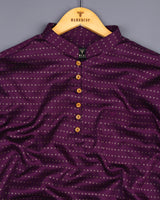 Wine Purple Glitter Printed Soft Satin Cotton Shirt Style Kurta