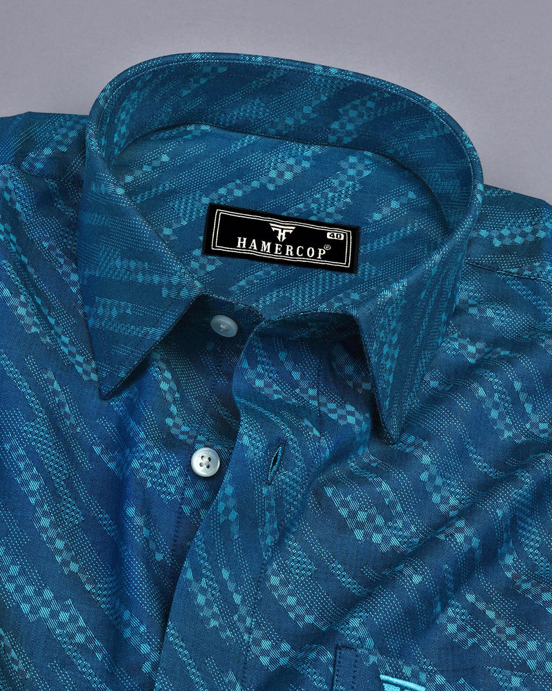 Chlorin Blue Jacquard Textured Cotton Shirt