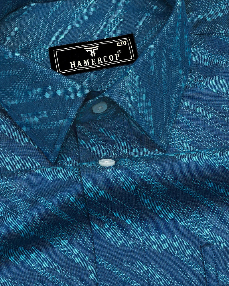 Chlorin Blue Jacquard Textured Cotton Shirt