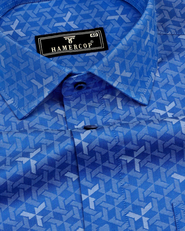 Adorf Blue Jacquard Textured Cotton Shirt