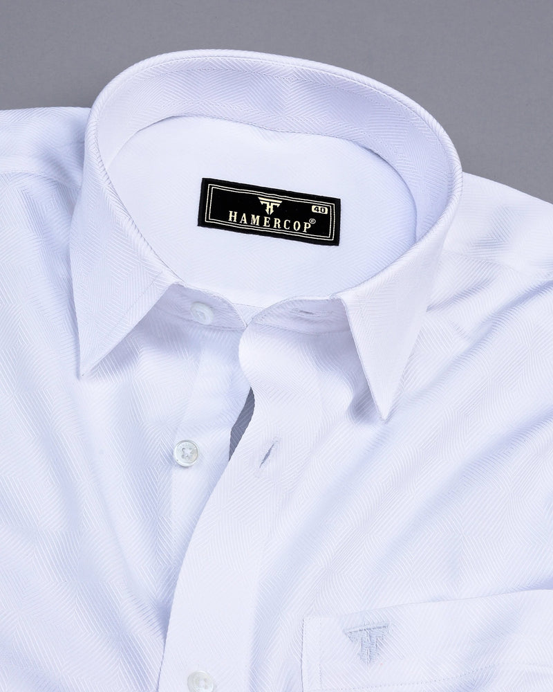 Frosted White Jacquard Check Premium Giza Cotton Shirt