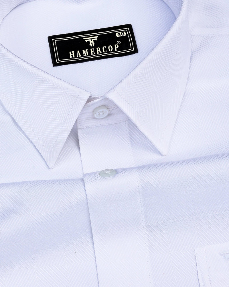 Frosted White Jacquard Check Premium Giza Cotton Shirt