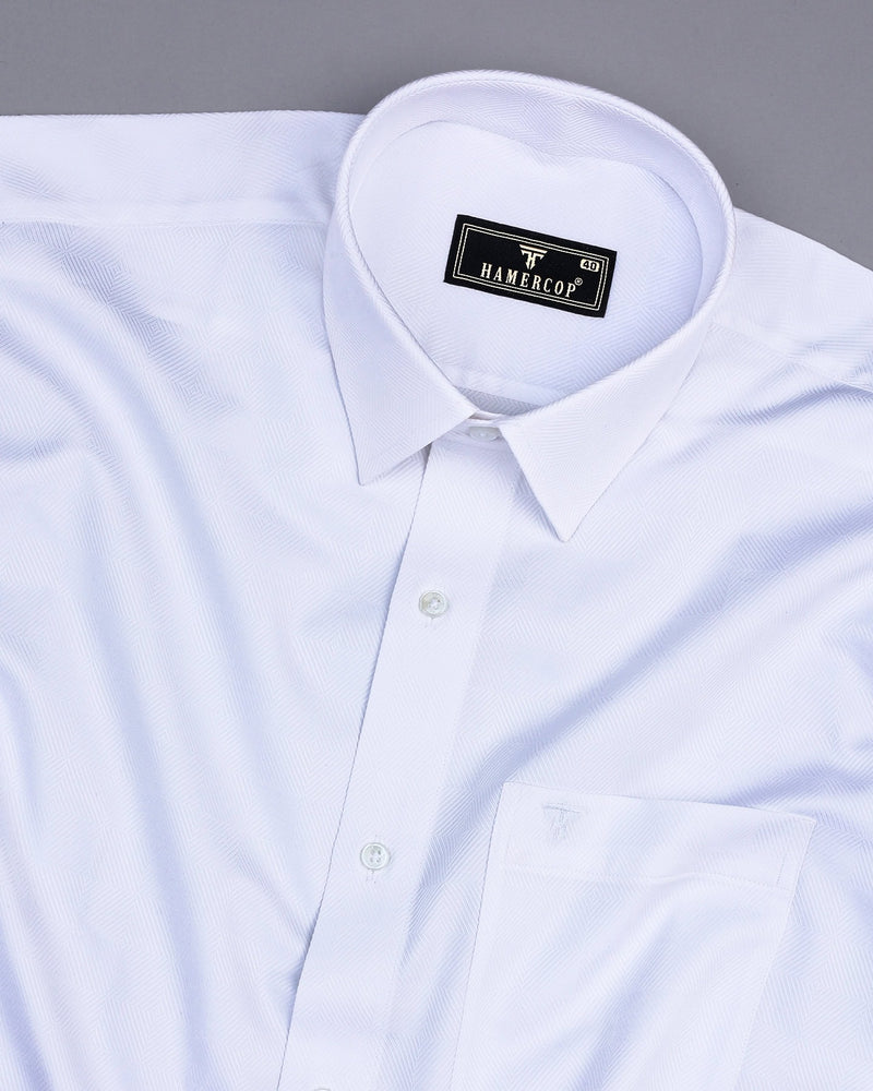 Frosted White Jacquard Check Premium Giza Cotton Shirt