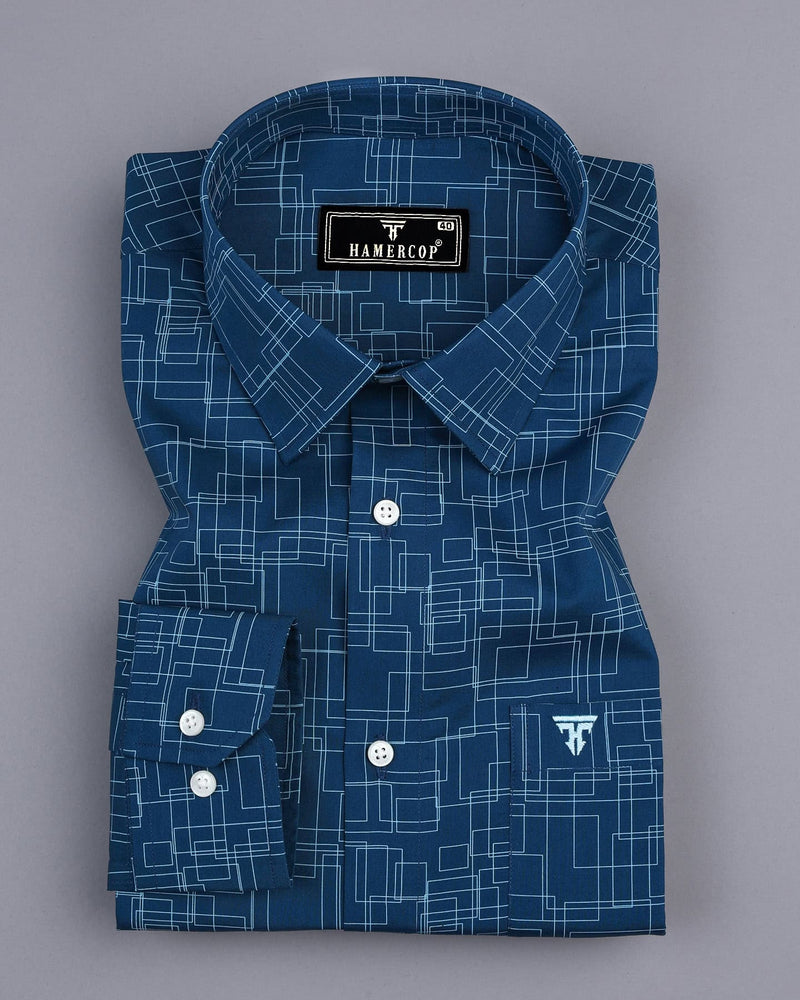 Clayton Blue With Skyblue Poplin Printed Cotton Shirt