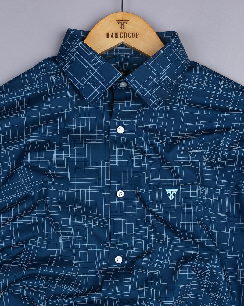 Clayton Blue With Skyblue Poplin Printed Cotton Shirt