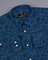 Clayton Blue With Skyblue Poplin Printed Cotton Shirt