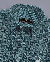 Turkish Blue Hexagon Printed Dobby Cotton Shirt