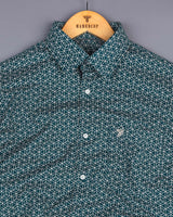 Turkish Blue Hexagon Printed Dobby Cotton Shirt