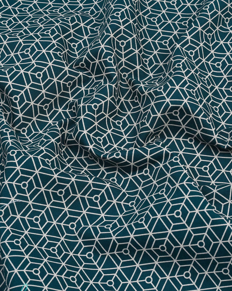 Turkish Blue Hexagon Printed Dobby Cotton Shirt