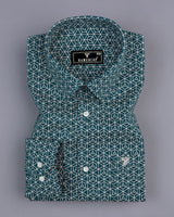 Turkish Blue Hexagon Printed Dobby Cotton Shirt