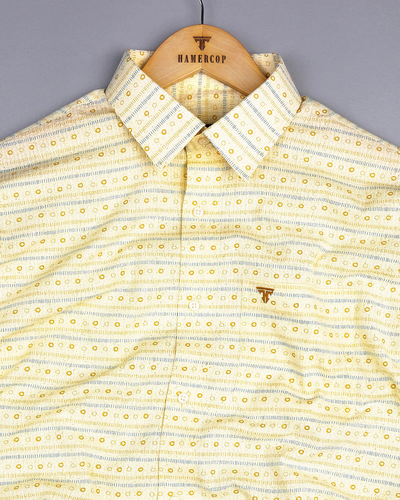Crayon Yellow Self Stripe Printed Seersucker Cotton Shirt