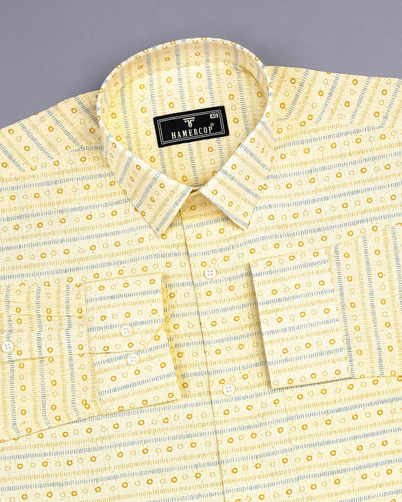 Crayon Yellow Self Stripe Printed Seersucker Cotton Shirt