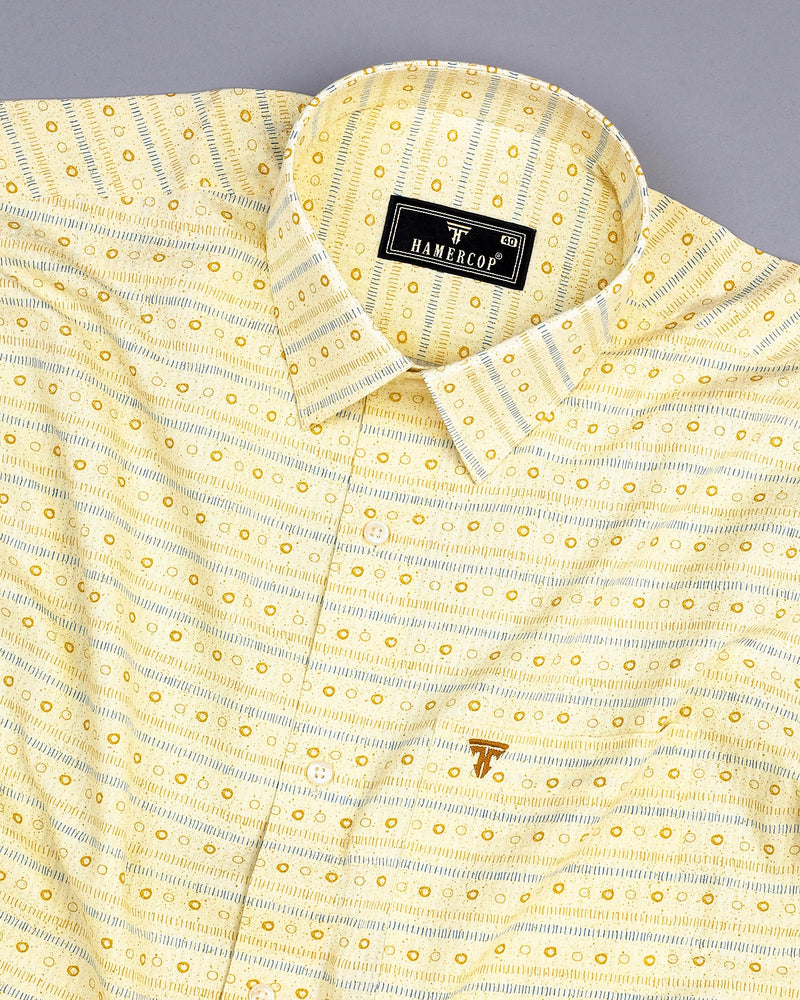 Crayon Yellow Self Stripe Printed Seersucker Cotton Shirt