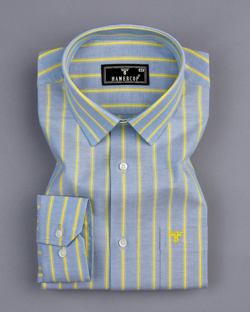 Relish Gray With Yellow Stripe Oxford Cotton Formal Shirt