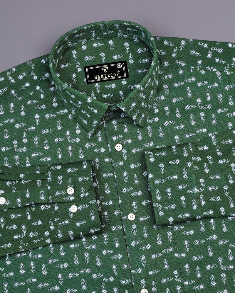 Thistle Green Flower Printed Dobby Cotton Designer Shirt