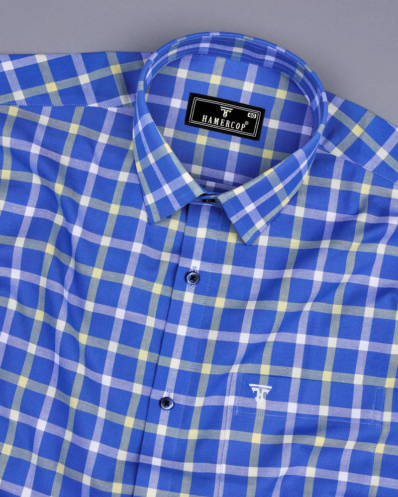 Aster Blue With Yellow Check Oxford Cotton Shirt