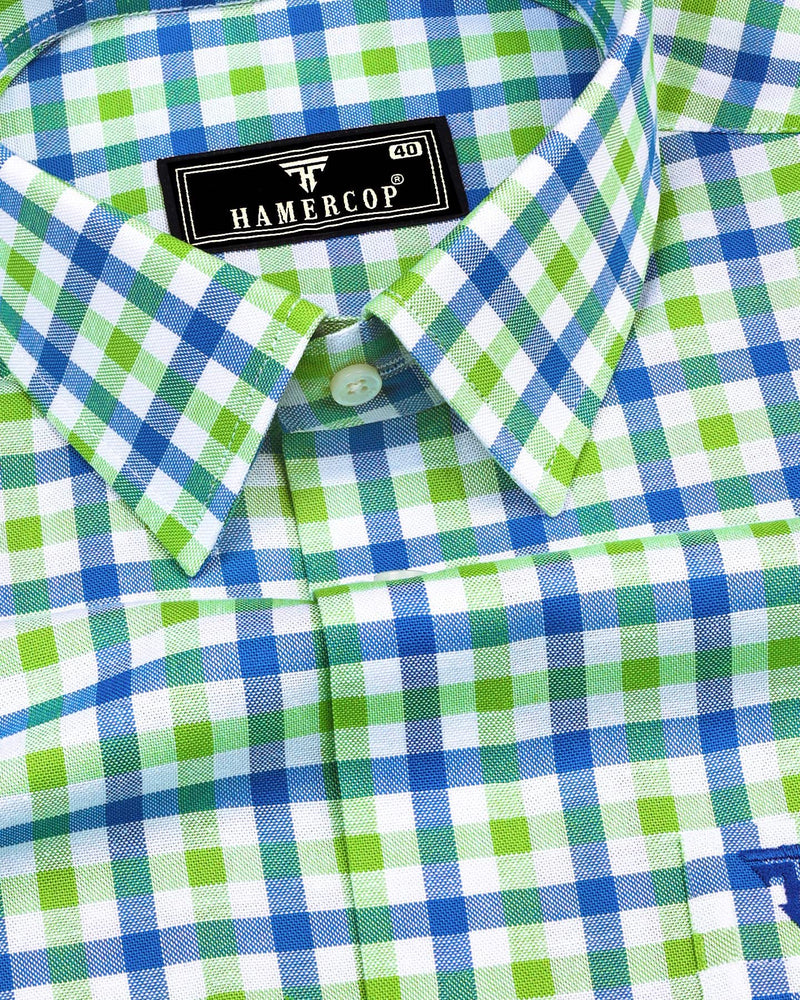 Zest Green With Blue Multicolor Check Oxford Cotton Shirt