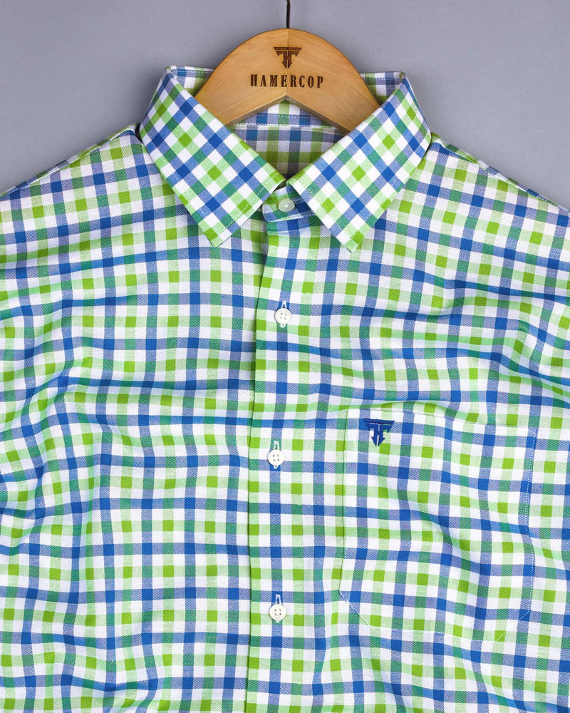 Zest Green With Blue Multicolor Check Oxford Cotton Shirt