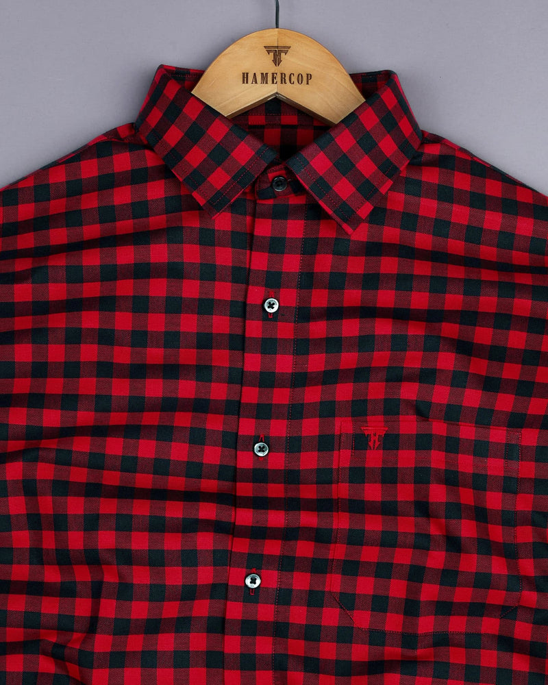 Bandon Red With Black Check Oxford Cotton Shirt