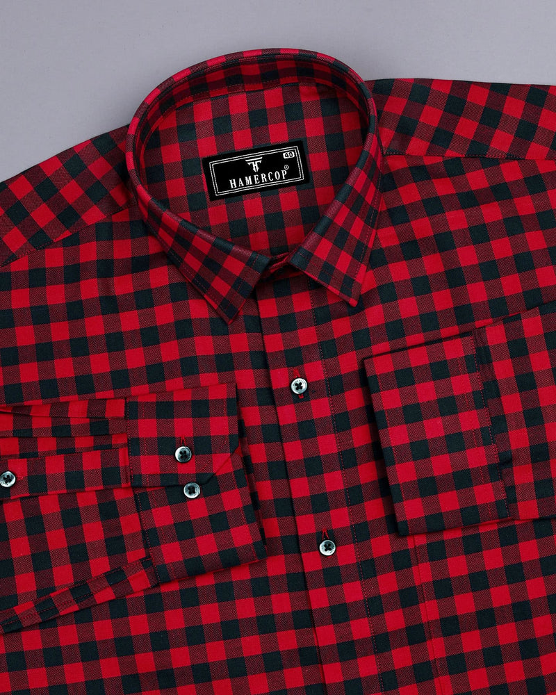 Bandon Red With Black Check Oxford Cotton Shirt