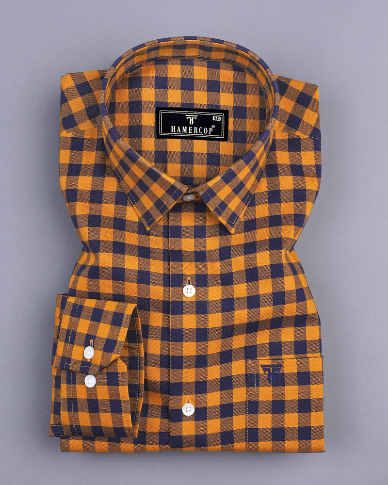 Bandon Mustard With Blue Check Oxford Cotton Shirt