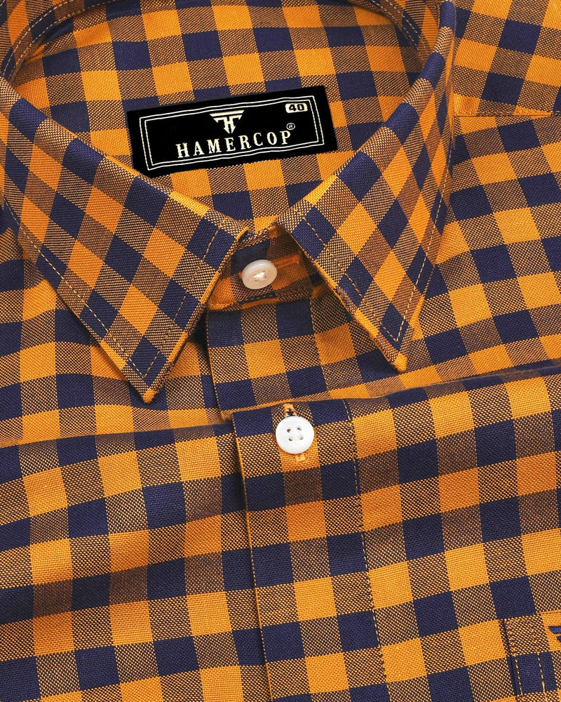 Bandon Mustard With Blue Check Oxford Cotton Shirt