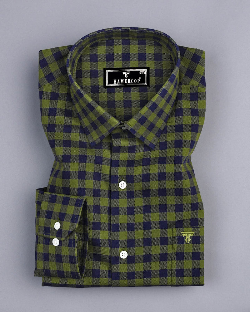 Bandon Green With Blue Check Oxford Cotton Shirt