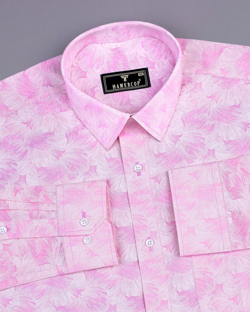 Posy PInk Flower Printed Dobby Cotton Shirt