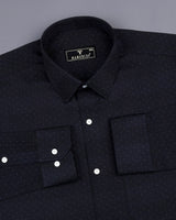 Argon Black With White Dotted Dobby Self Stripe Cotton Shirt