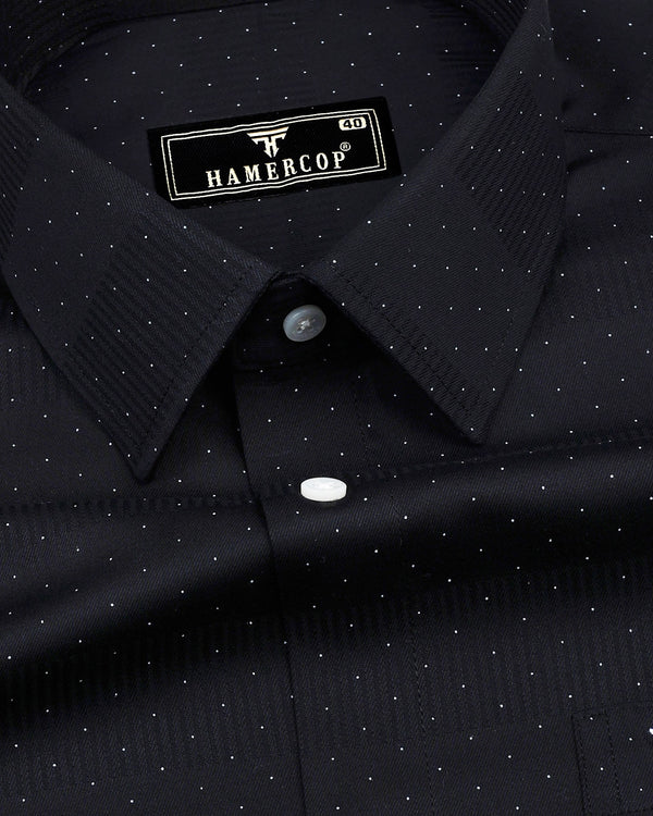 Argon Black With White Dotted Dobby Self Stripe Cotton Shirt