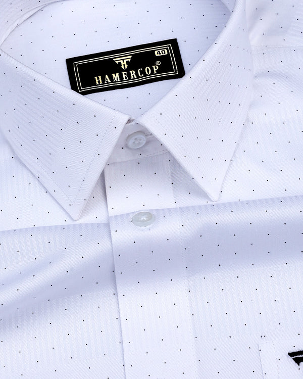 Argon White With Black Dotted Dobby Self Stripe Cotton Shirt