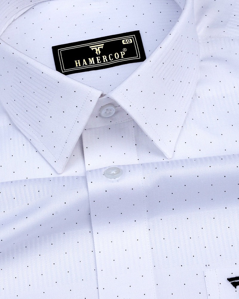 Argon White With Black Dotted Dobby Self Stripe Cotton Shirt