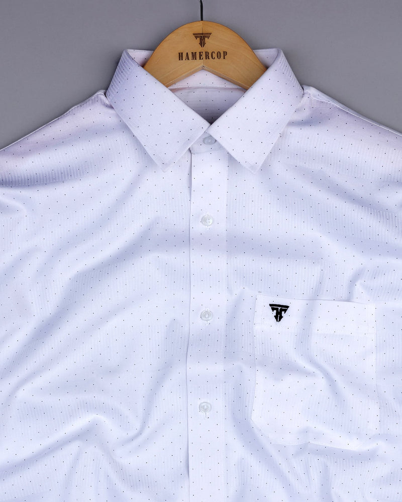 Argon White With Black Dotted Dobby Self Stripe Cotton Shirt