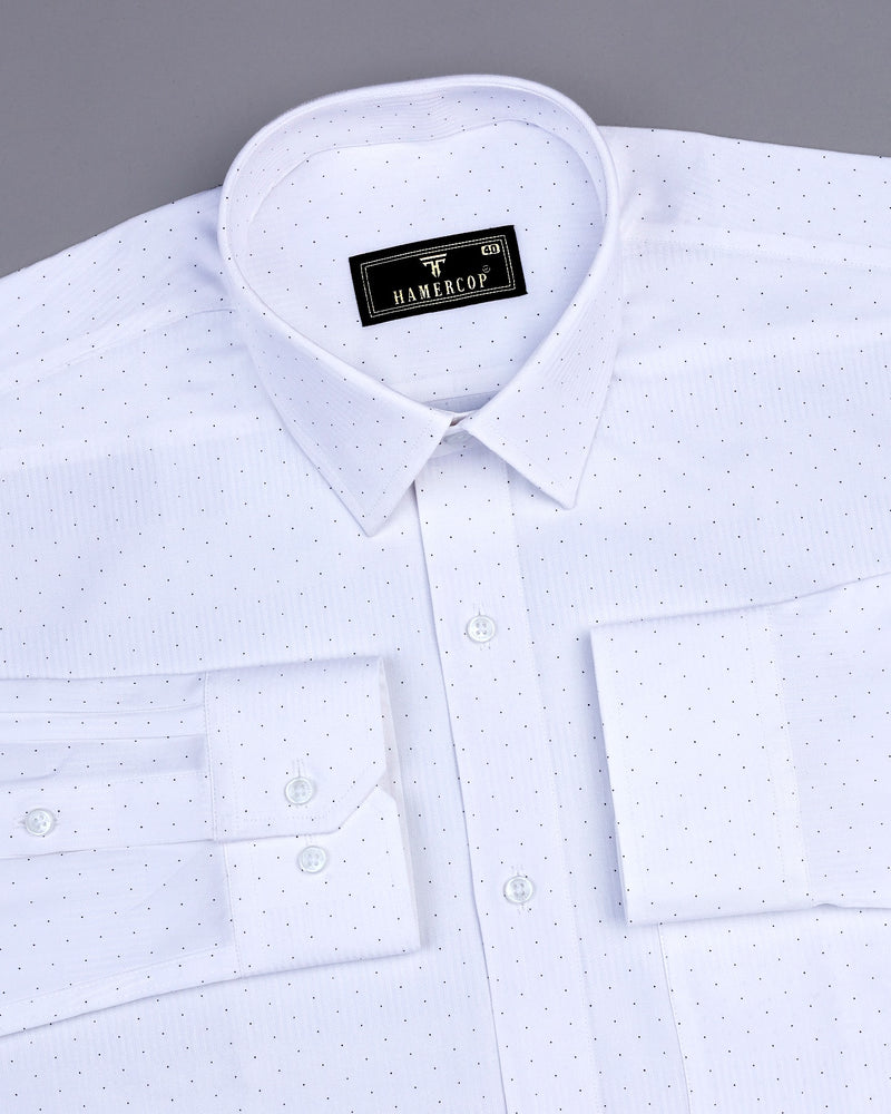 Argon White With Black Dotted Dobby Self Stripe Cotton Shirt