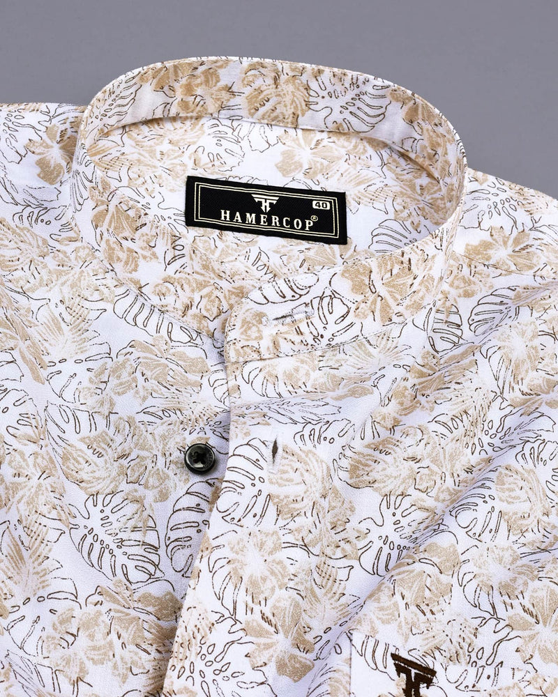 Cream Split Leaf Printed Amsler Cotton Shirt