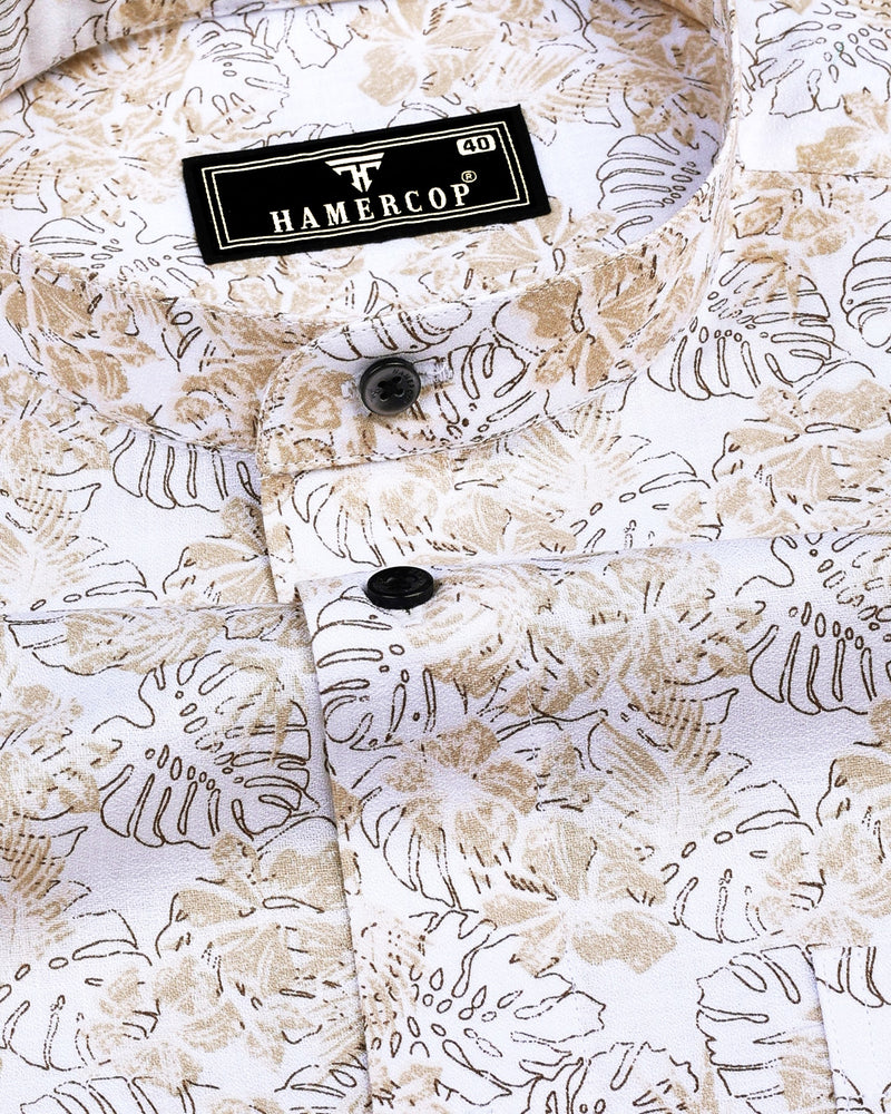 Cream Split Leaf Printed Amsler Cotton Shirt