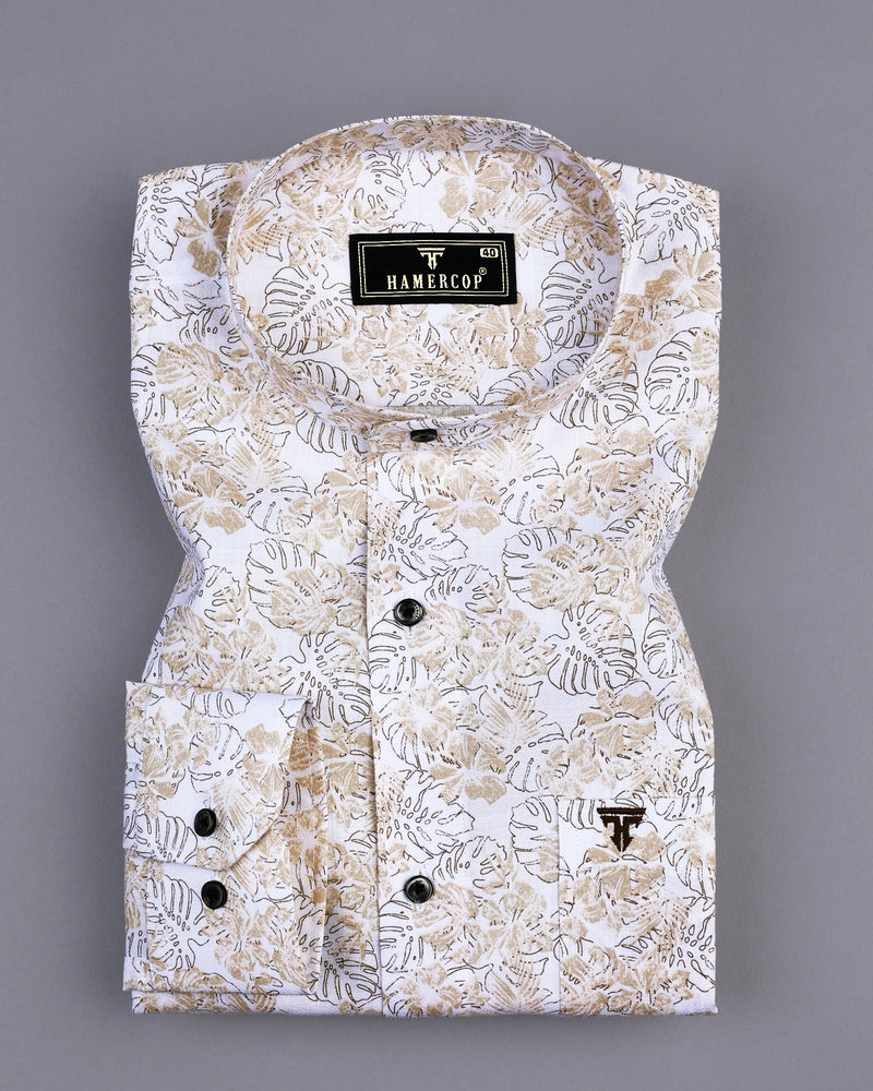 Cream Split Leaf Printed Amsler Cotton Shirt