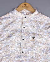 Cream Split Leaf Printed Amsler Cotton Shirt