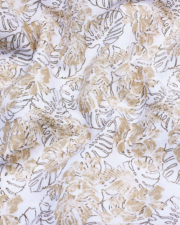 Cream Split Leaf Printed Amsler Cotton Shirt