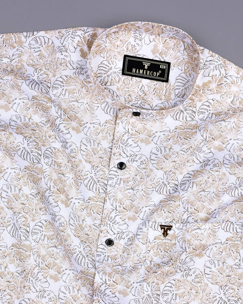 Cream Split Leaf Printed Amsler Cotton Shirt