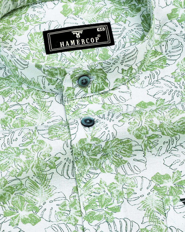 Green Split Leaf Printed Amsler Cotton Shirt