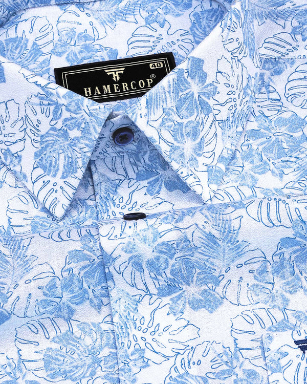 Blue Split Leaf Printed Amsler Cotton Shirt