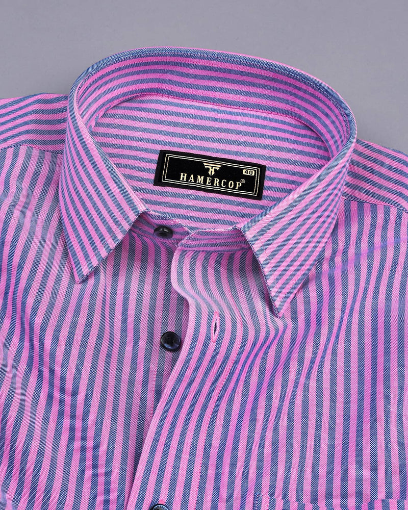 Candida Pink With Blue Bengal Stripe Oxford Cotton Shirt