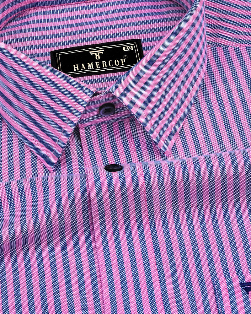 Candida Pink With Blue Bengal Stripe Oxford Cotton Shirt